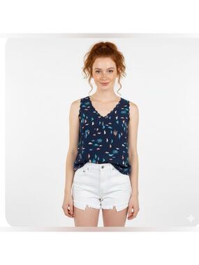 Anthropologie Maeve Blue Frolicking Turtles Terrapin Sleeveless Top - Size 2